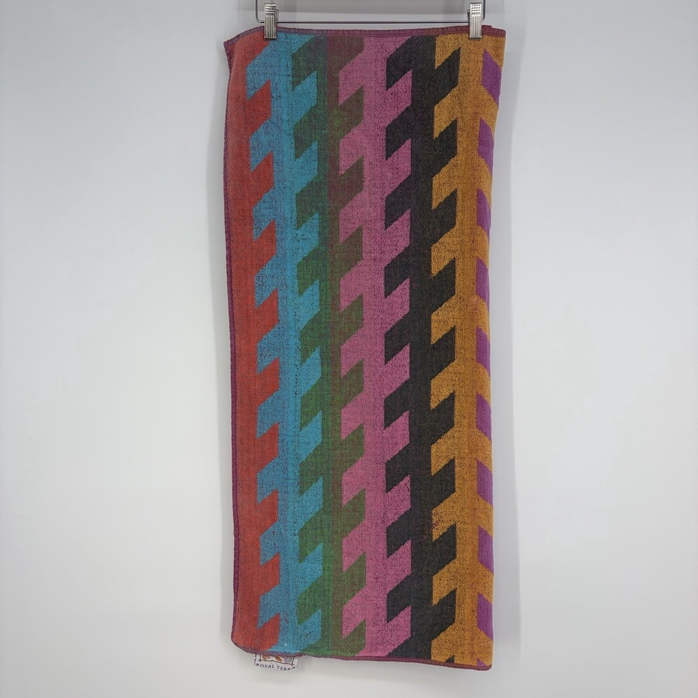 Vtg Royal Terry Beach Towel Multicolor 90s Abstract Geometric Stripe Swim Vacay